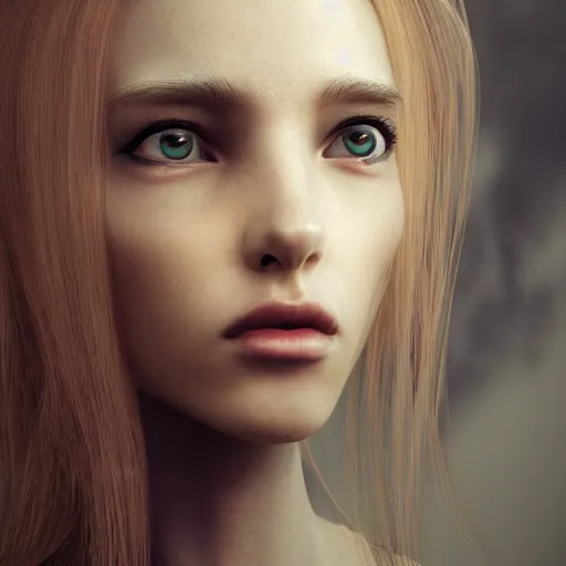 Prompt: A young beautiful female angelic-extraterrestrial-cyborg face with a very long neck, big clear eyes, thin nose, big lips, hair floating in the wind, Realistic, Refined, Digital Art, Pre-Raphaelite, Highly Detailed, Cinematic Lighting, rim light, black and white, high contrast, hyper real, photo-realistic Unreal Engine, 8K