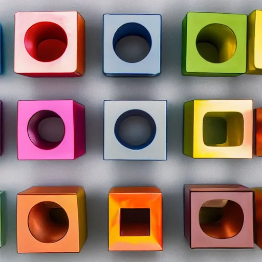 Image similar to cute arrangement of multicolored metal spheres in the shape of a cube, professional scientific technical photograph