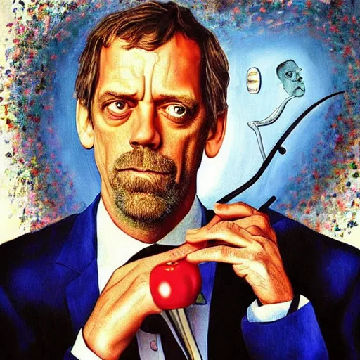 Image similar to hugh laurie made of whimsical dreams, surrealist painting, highly detailed