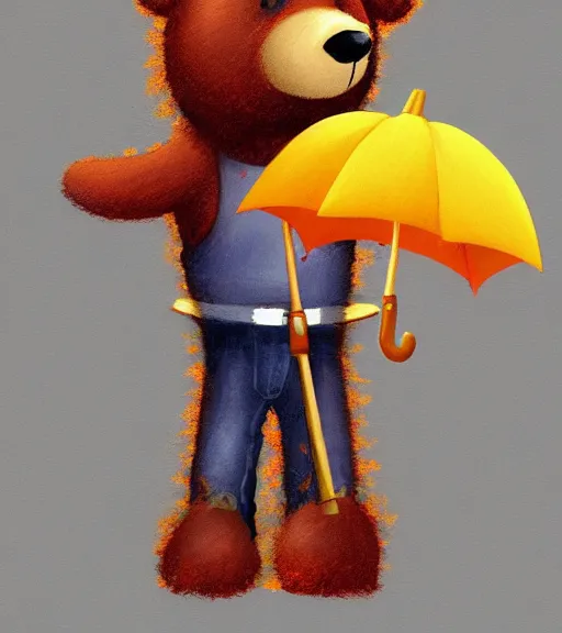 Image similar to autumn a bear with an umbrella cartoon trending on artstation