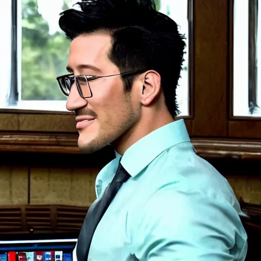 Image similar to a high quality photo of handsome markiplier, gigachad