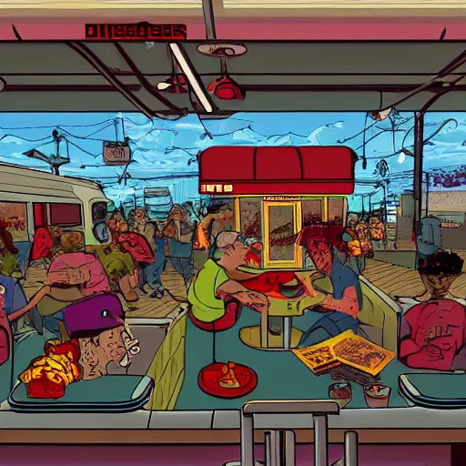 Prompt: 1990's diner full of zombies, 8k