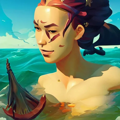 Image similar to painting mermaid treasure on sea of thieves game avatar hero smooth face median photoshop filter cutout vector, behance hd by jesper ejsing, by rhads, makoto shinkai and lois van baarle, ilya kuvshinov, rossdraws global illumination