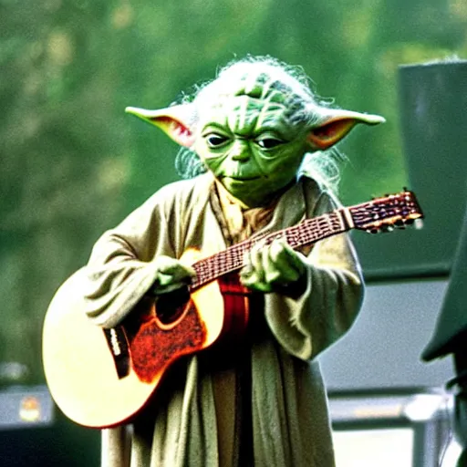 Image similar to yoda performing at woodstock