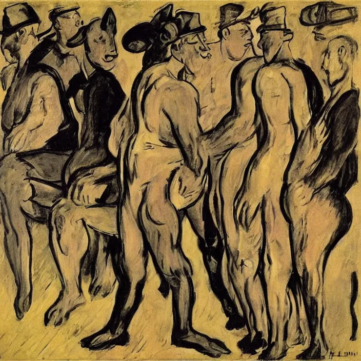 Image similar to meeting of the rhino people. henri de toulouse - lautrec, max beckmann