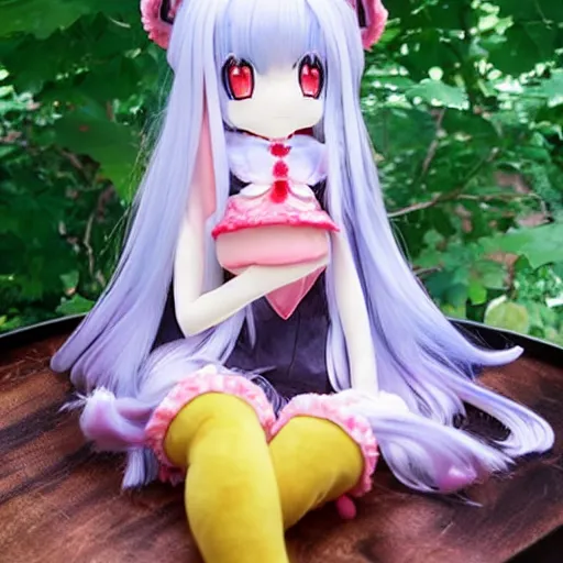 Image similar to cute fumo plush of a girl who ate a psychedelic mushroom, anime girl