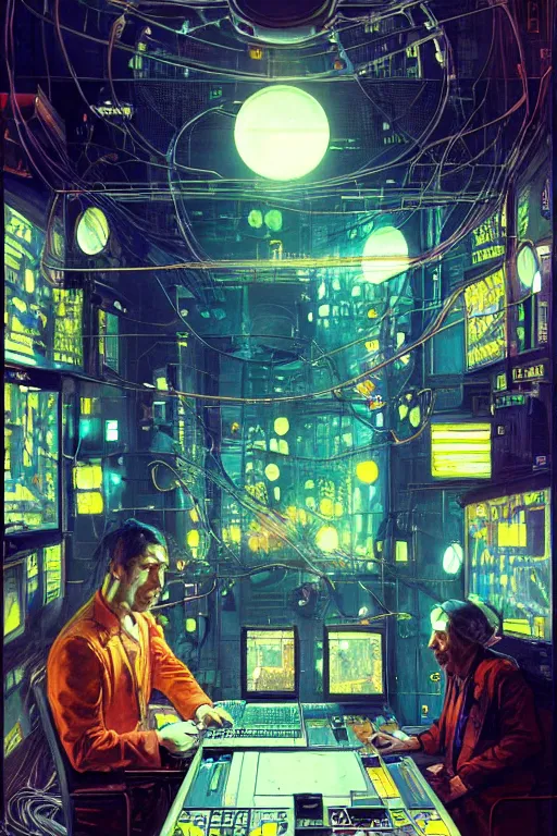 Image similar to hyperrealist portrait of pac man, it is decorated with long wires and computer monitors on their body in the cyberpunk office background. by jeremy mann and alphonse mucha, fantasy art, photo realistic, dynamic lighting, artstation, poster, volumetric lighting, very detailed faces, 8 k, award winning