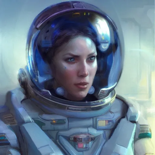 Image similar to Female space soldier in the year 3000, closeup character art by Donato Giancola, Craig Mullins, digital art, trending on artstation