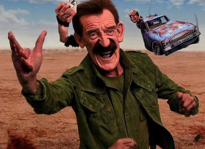 Image similar to barry chuckle conquering the wasteland, artwork by richard corben, 3 d, high resolution 8 k