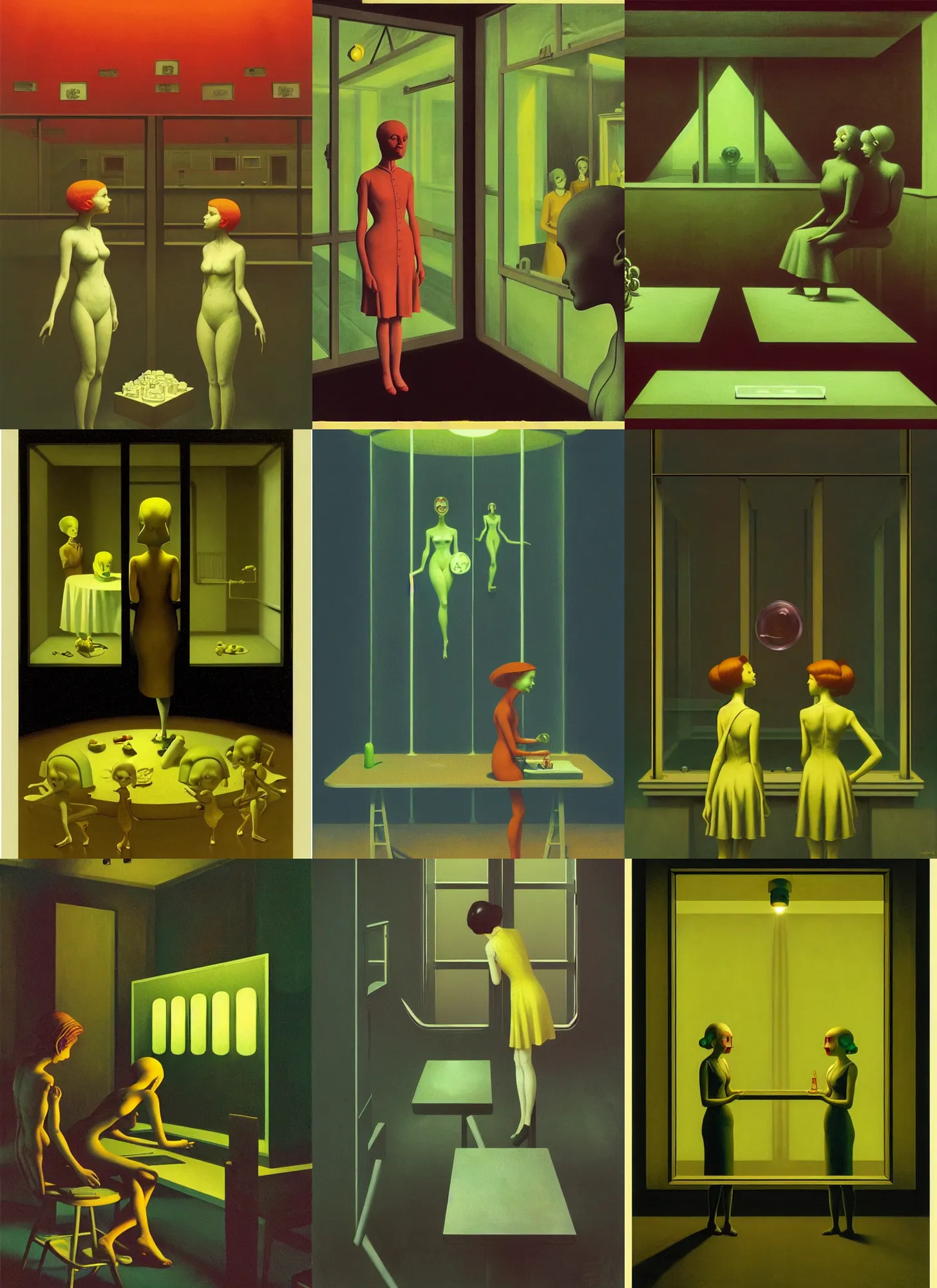 Prompt: Yellowcake foundation leaves the radium girls simply nuclear!, Edward Hopper and James Gilleard, Zdzislaw Beksinski, Mark Ryden, Wolfgang Lettl highly detailed, hints of Yayoi Kasuma