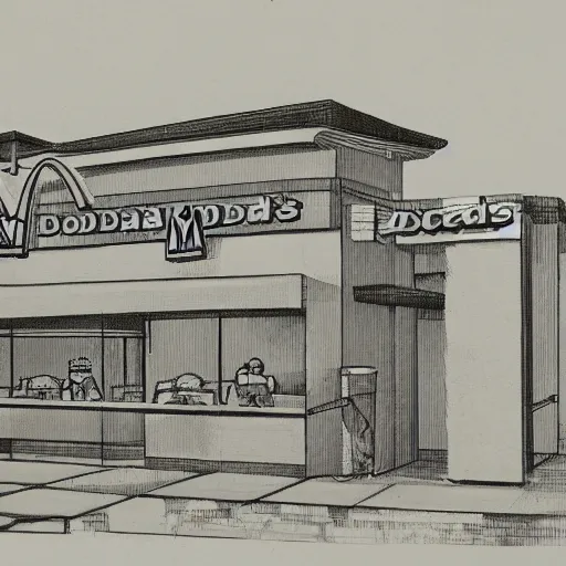 Prompt: drawing of mcdonalds designed by etienne - louis boullee