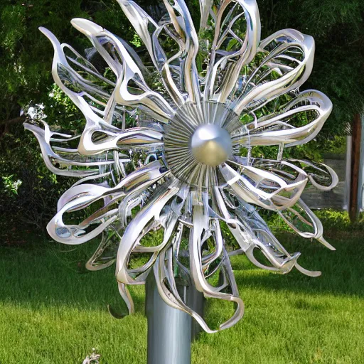 Prompt: kinetic wind sculpture metallic 4k highly detailed