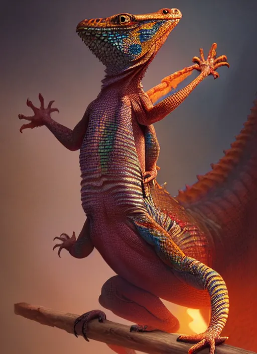 Image similar to happy lizard with kimono, subsurface scattering, by jesper ejsing, justin gerard, tomasz alen kopera, cgsociety and fenghua zhong, highly detailed, rim light, cinematic lighting, illustration, art, octane render, very coherent, cinematic, hyper realism, high detail, octane render, 8 k