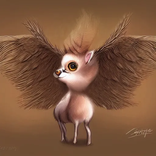 Prompt: cute creature with light brown fur and wings, surreal, concept art, digital art