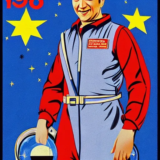 Image similar to rob schneider as cosmonaut on 1 9 6 0 soviet propaganda poster. beautiful. high detailed. intricate. illustration. propaganda. ussr