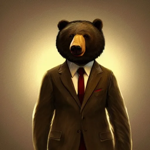 Image similar to profile picture of gambling bear with suit from wall street, concept art, lofi