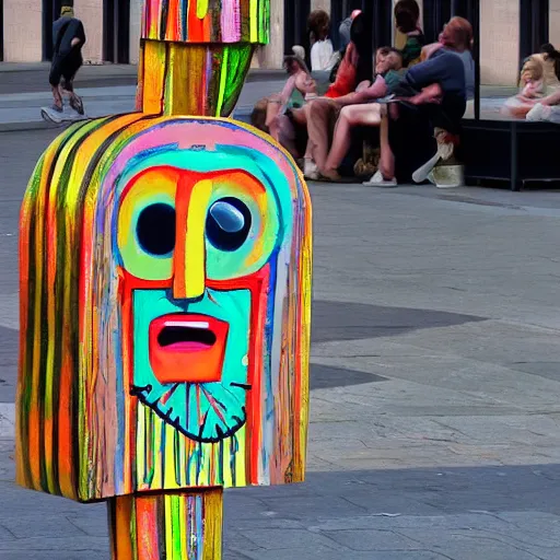Image similar to doodlebob 1970s street performer, 4k, abstract surrealism masterpiece