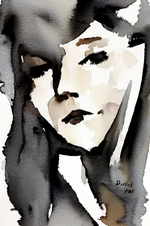 Prompt: beautiful woman portrait, grey, colorless and silent, watercolor portraits by David downton