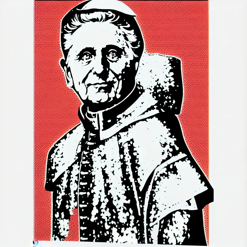 Prompt: portrait of pope benedict xvi screen print. pop art, high detail 8 k