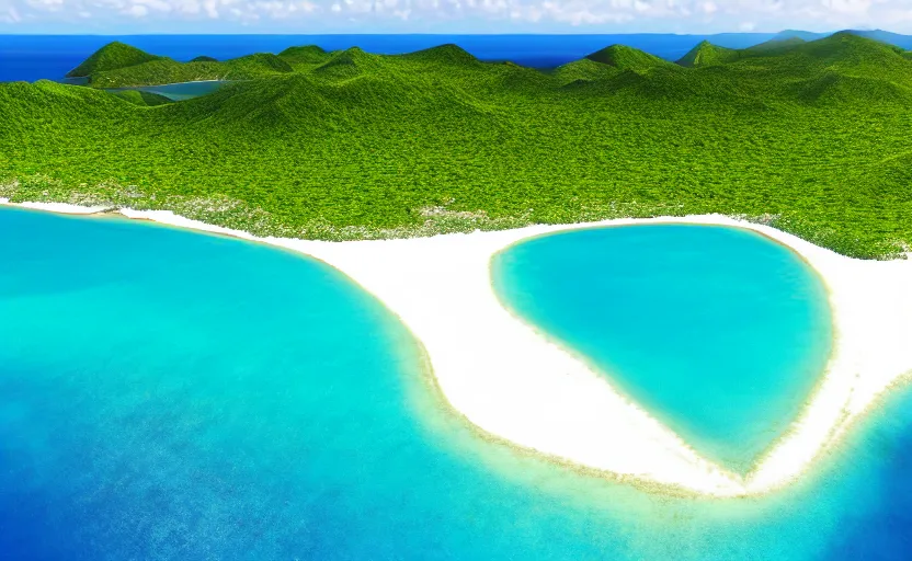 Prompt: top view on turquoise ocean waves and paradise beach, global illumination, highly detailed, 8 k