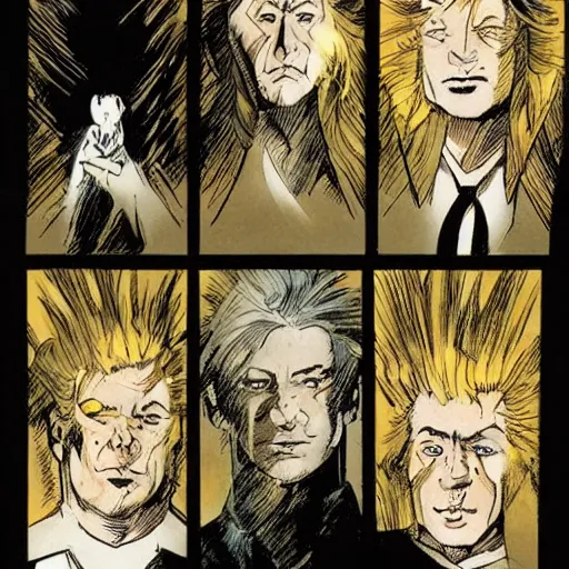 Prompt: comics Harry Potter casting a Patronus in The Sandman comic, by Neil Gaiman, by Dave McKean, comics Sandman, small details, whole-length