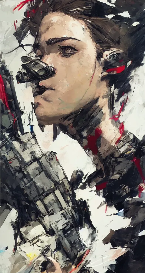 Image similar to a beautiful side portrait painting of a soldier. the soldier has giant insect eyes, compound eyes. art by yoji shinkawa and sandra chevrier, trending on artstation, award - winning, perfect composition.