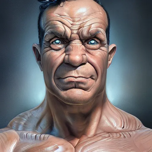 Image similar to a masterpiece portrait of popeye with huge biceps. very detailed eyes. intricate, elegant, highly detailed. trending on artstation, digital art, by stanley artgerm lau, wlop, rossdraws, james jean, andrei riabovitchev, marc simonetti, yoshitaka amano