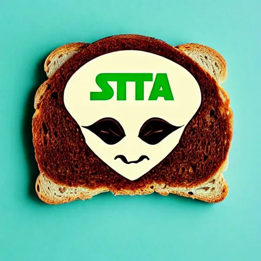 Prompt: slice of toast with yoda's face branded into the center of it