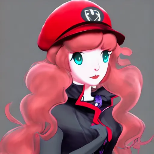 Prompt: princess peach, persona 5 character portrait, ATLUS, high quality digital art, trending on ArtStation