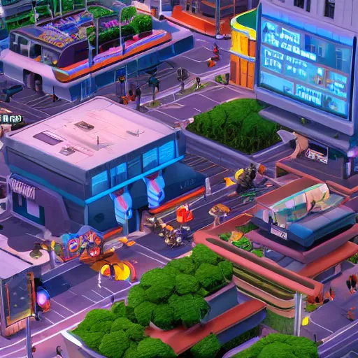 Image similar to The isometric perspective and UI of the PC game SimCity, applied to Zootopia by Disney.