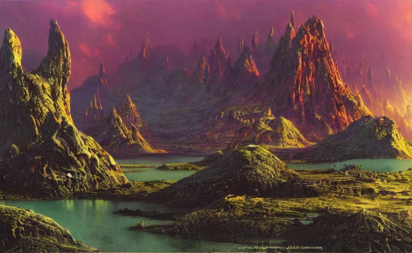 Prompt: finely detailed photorealistic exotic alien landscape by bruce pennington