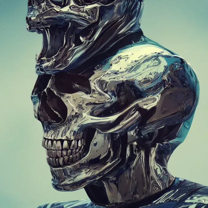 Image similar to portrait of a skull in a racing suit. intricate abstract. intricate artwork. by Tooth Wu, wlop, beeple, dan mumford. octane render, trending on artstation, greg rutkowski very coherent symmetrical artwork. cinematic, hyper realism, high detail, octane render, 8k, iridescent accents