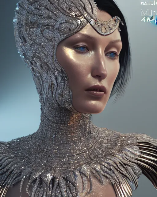 Image similar to a highly detailed metahuman 4 k close up render of an alien goddess bella hadid monument pharaoh in iris van herpen dress schiaparelli in diamonds crystals swarovski and jewelry iridescent in style of alphonse mucha gustav klimt trending on artstation made in unreal engine 4