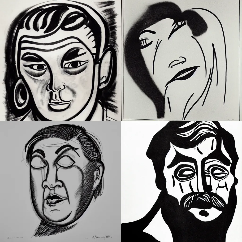 Prompt: face portrait by Al Hirschfeld, black ink