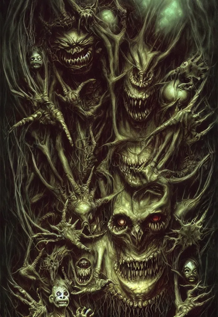 Image similar to an eerie uncanny hell with strange eerie magical scary creatures, horror, concept art, detailed, award - winning, by guillermo del toro, by brian froud