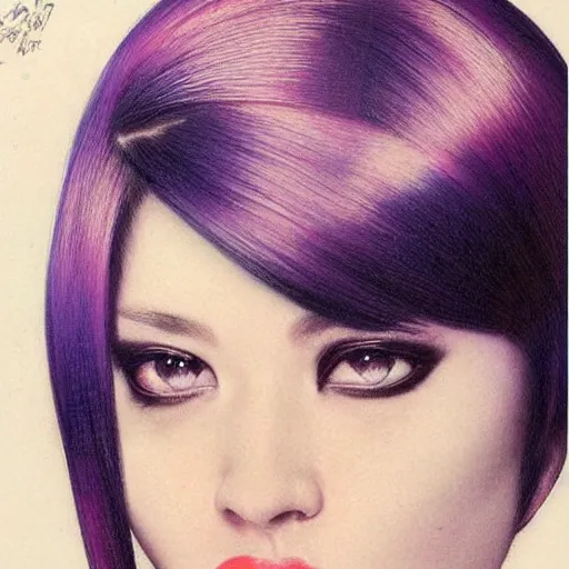 Image similar to A beautiful young woman with dyed hair hair looking disgusted away from the camera, Punk, Portrait by Noriyoshi Ohrai