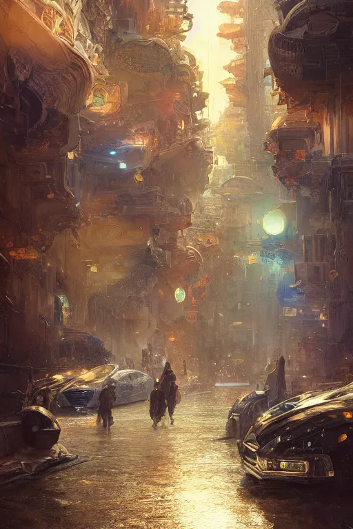 Prompt: inside the street of the city of atlantis, powerfull, intricate, elegant, volumetric lighting, digital painting, highly detailed, artstation, sharp focus, illustration, concept art, ruan jia, steve mccurry