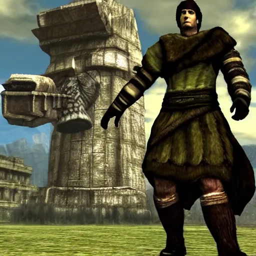 Image similar to saul goodman in shadow of the colossus, ps 2, graphics, gameplay,