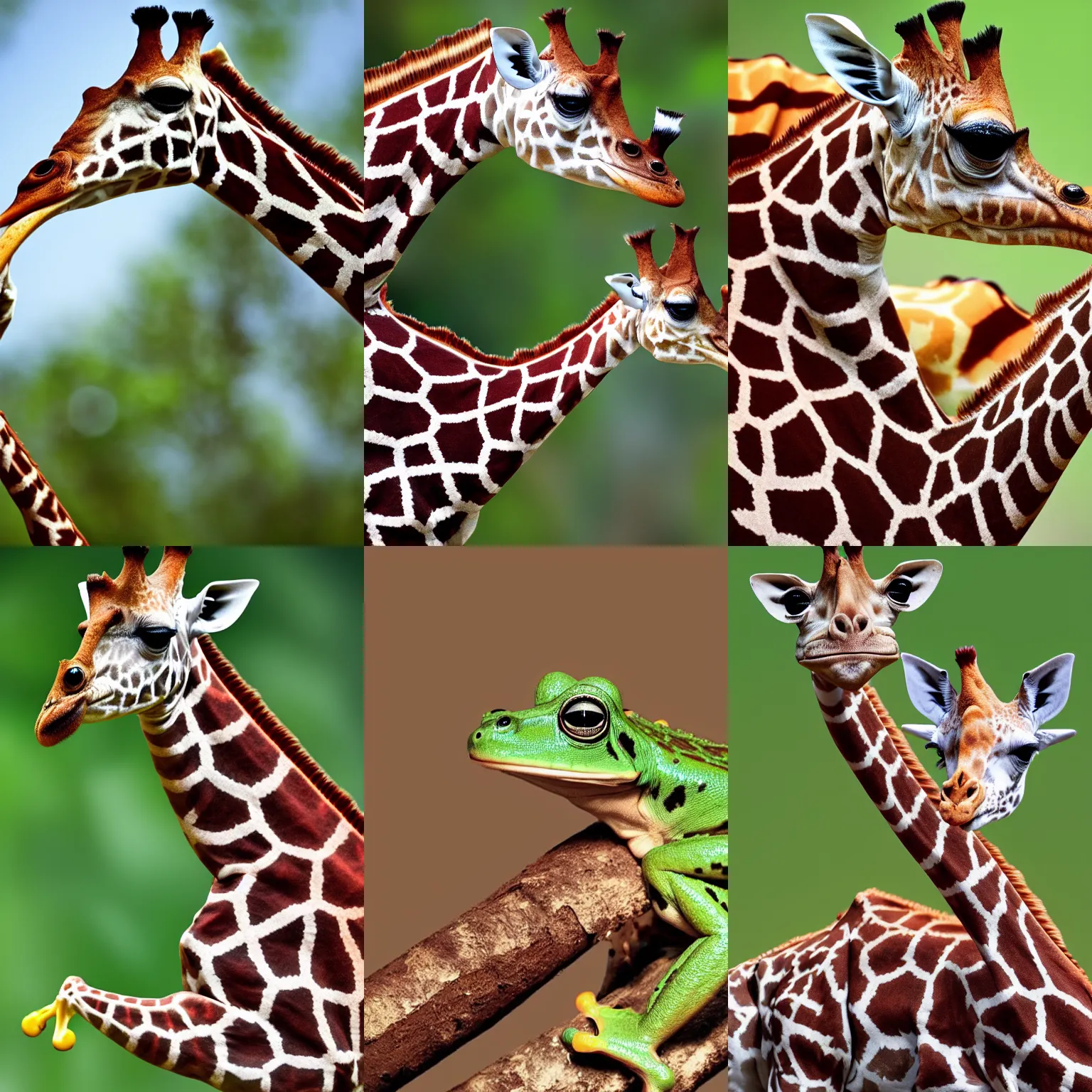Prompt: photo of a hybrid between a giraffe and a frog, 4k, high quality