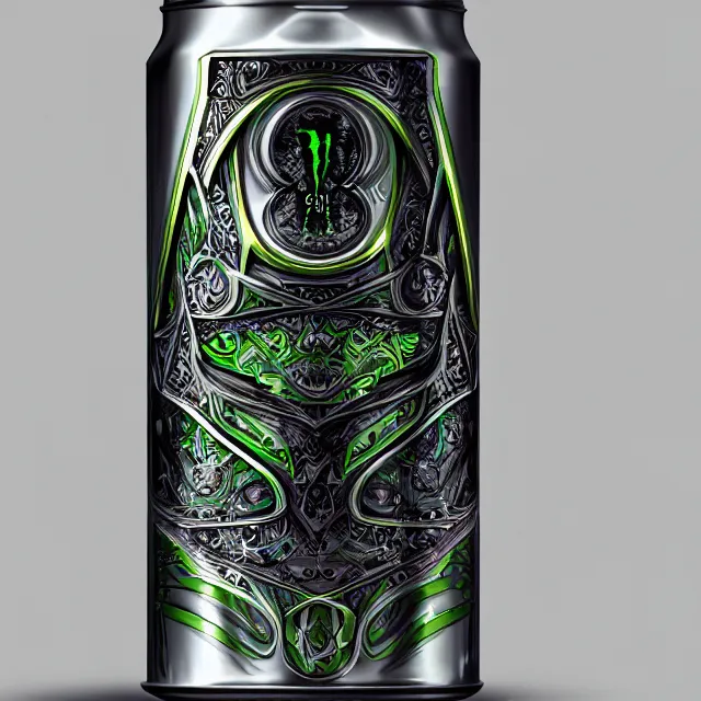 Image similar to aluminian can of monster energy drink, intricate and very very beautiful and elegant, highly detailed, digital painting, artstation, concept art, smooth and sharp focus, illustration