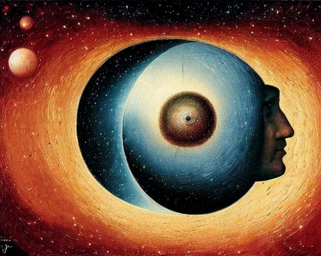 Image similar to universe cosmology mental state, a closeup simple vector pop surrealism, by ( leonardo da vinci ) and greg rutkowski and rafal olbinski