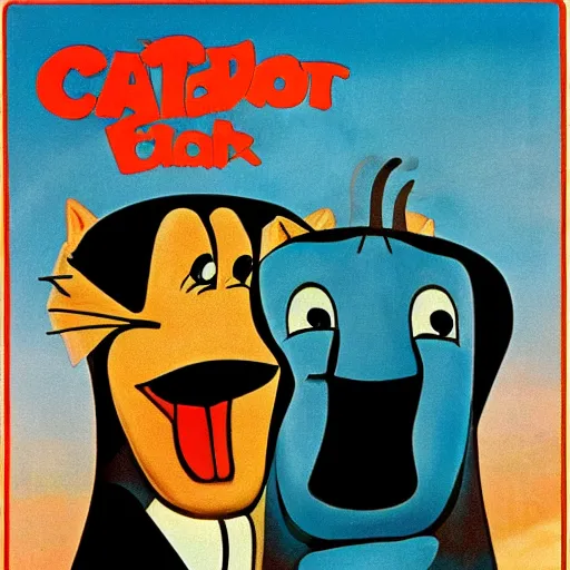 Prompt: catdog cinema propaganda poster from 60s, HQ