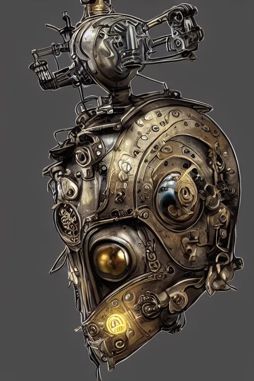 Image similar to steampunk helmet fantasy art mask robot ninja stylized digital illustration sharp focus, elegant intricate digital painting artstation concept art global illumination ray tracing advanced technology chaykin howard and campionpascale and cooke darwyn and davis jack