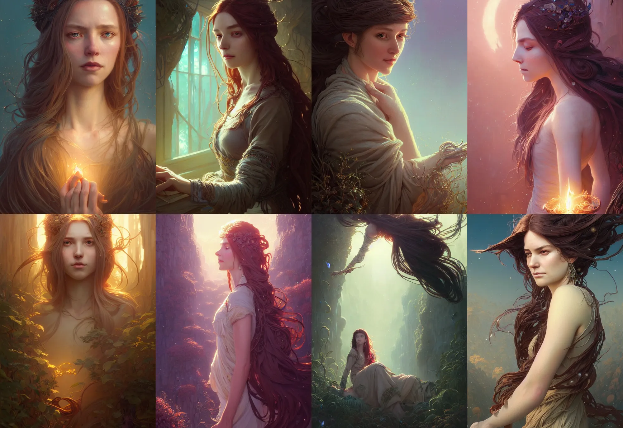 Image similar to highly detailed portrait of a woman with long hairs, stephen bliss, unreal engine, fantasy art by greg rutkowski, loish, rhads, ferdinand knab, makoto shinkai and lois van baarle, ilya kuvshinov, rossdraws, tom bagshaw, alphonse mucha, global illumination, radiant light, detailed and intricate environment