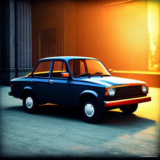 Image similar to a car Lada 1300, cinematic color grading , unreal engine, hyperrealistic, dynamic lighting, highly detailed, studio light