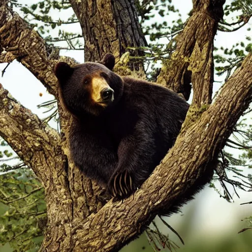 Image similar to bear hiding in a tree, realistic