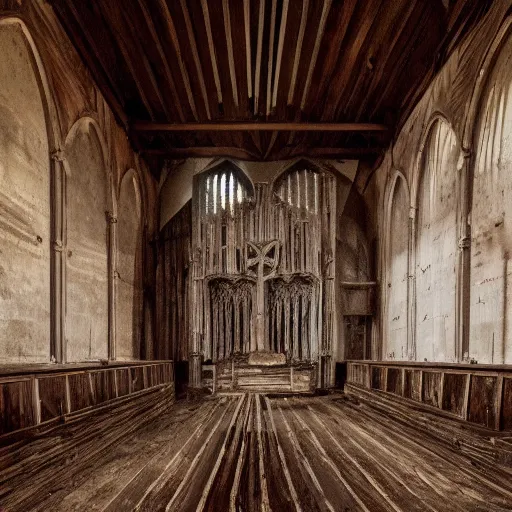 Image similar to picture of a complex disgusting creature, as in movies by david cronenberg, southern gothic, inside of an old wooden church in louisiana, dark and intricate photograph