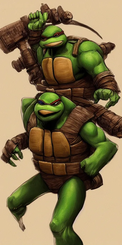Prompt: Teenage mutant ninja turtle character concept art by carlos huante