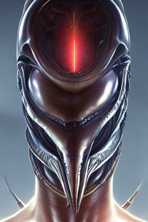 Image similar to Elon Musk as Alien Xenomorph, realistic portrait, symmetrical, highly detailed, digital painting, artstation, concept art, smooth, sharp focus, illustration, cinematic lighting, art by artgerm and greg rutkowski and alphonse mucha