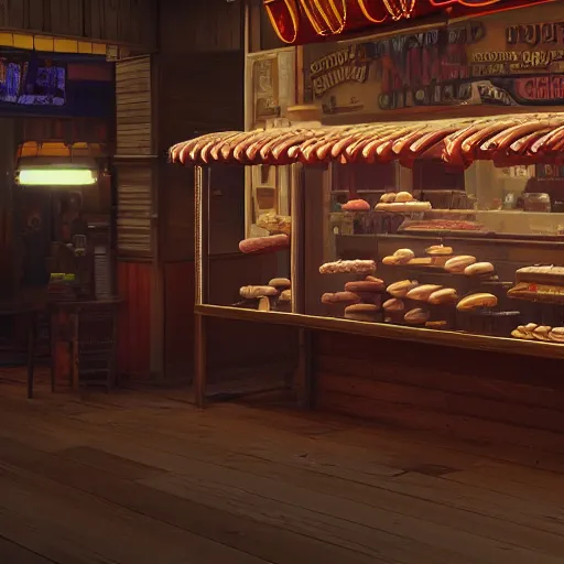 Prompt: Donuts on display at a USA western saloon in the 1800s, robot barkeep, muted cyberpunk style, tranquil, busy but lonely, atmospheric, hazy, sweltering, autochrome, 8k, reflections, octane render, unreal engine 5, in the style of Cézanne